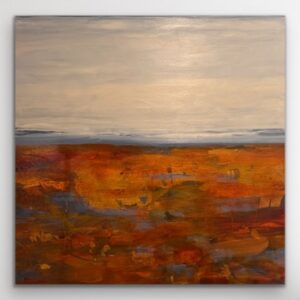 beyond the edge. Mixed media painting warm neutral with gold leaf on panel board